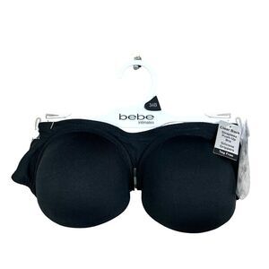 BEBE intimates Womens Strapless Push Up Bra Clear Back Silicone Grips Black 34B*